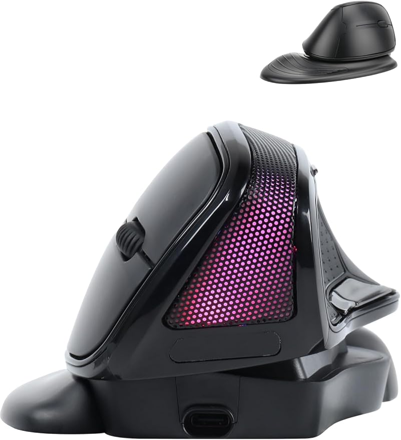 Wireless Mouse Large Angle Adjustable Ergonomic Vertical Mouse Cordless Mice for PC Laptop Computer Macbook,3600 DPI,Removable Palm Rest,RGB Light,Wireless Bluetooth Keyboard and Mouse Combo