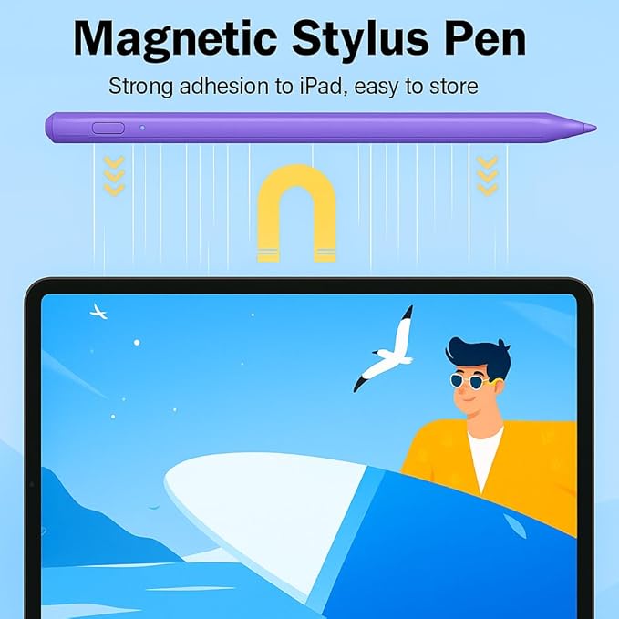 Stylus Pen for iPad 11th/10th 2018-2025,2Pack Apple Pen Palm Rejection Tilt Sensitivity Pixel Perfect for Apple iPad A16/11/10/9/8/7/6th,Pro 12.9"/11"/13" M5/M4,Air M3/M2/5/4/3,Mini A17/5/6th-Purple