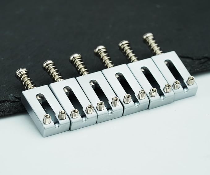 Guyker 10.8mm Bridge Saddles, Stainless Steel Bridge Saddles Tremolo System Replacement Part Compatible with Strat ST Tele TL Electric Guitar MA001(Chrome, Set of 6)