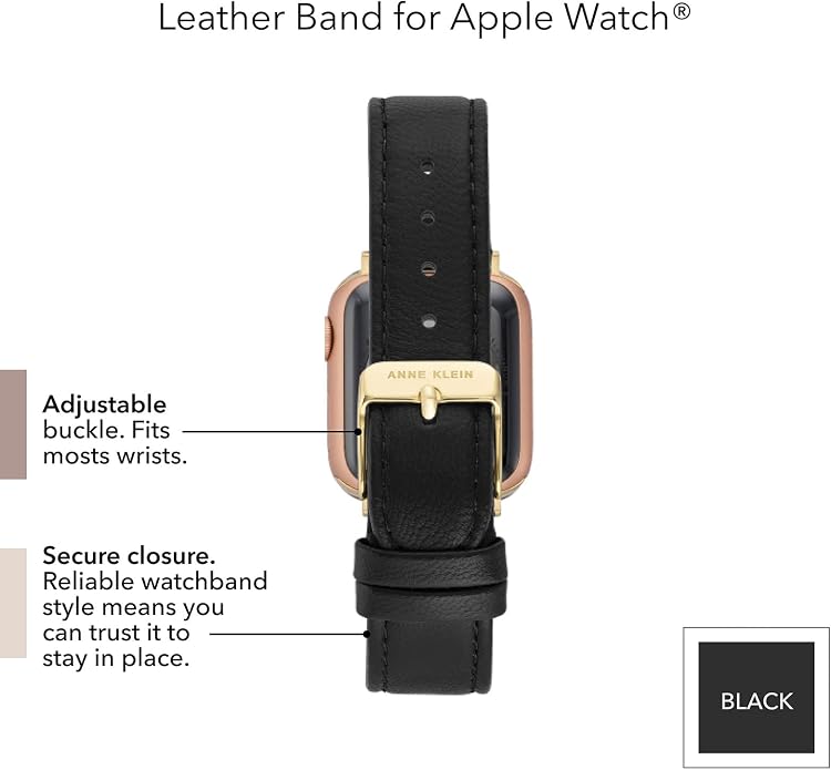 Anne Klein Leather Fashion Band for Apple Watch Secure, Adjustable, Apple Watch Band Replacement, Fits Most Wrists