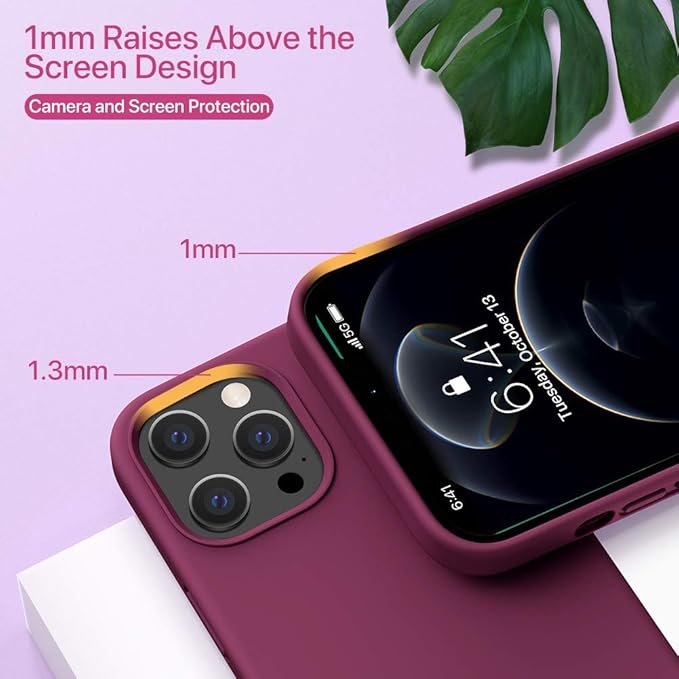 Miracase Designed for iPhone 13 Pro Max Case with Screen Protector,[Soft Anti-Scratch Microfiber Lining],Shockproof Liquid Silicone Rubber Phone Case Cover 6.7 inch, Wine Red