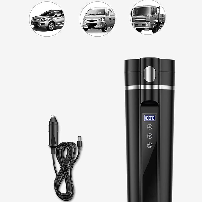 450ml Car Electric Kettle, 12V/24V 30-100℃ Adjustable Portable Water Boiler Heated Mug Car Heating Cup Coffee Warmer with Cigarette Lighter and Tea Filter for Truck RV Travel Camping Road Trip