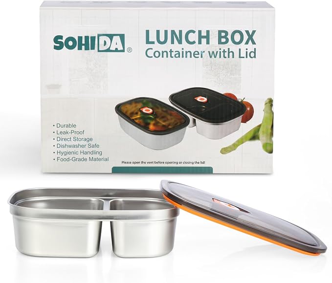 SOHIDA 1.5L Stainless Steel Inner Container with Lid – Dual Compartment, Removable, Dishwasher Safe, Compatible with 1.5L Electric Heated Lunch Box, Easy to Clean