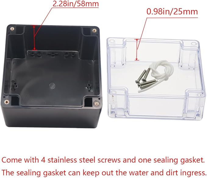 Project Box IP65 Waterproof Junction Box ABS Plastic Black Electrical Boxes DIY Electronic Project Case Power Enclosure Clear Cover 4.72"x4.72"x3.54"