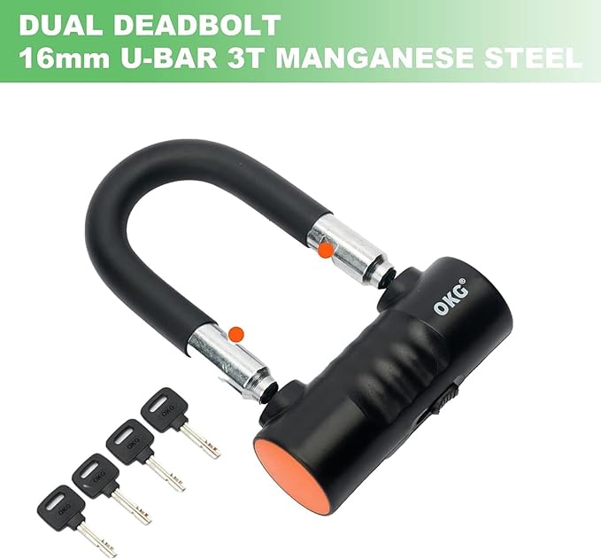 OKG Small U Lock - 4 Keys, Heavy Duty 18mm Hardened Alloy Steel Shackle - Anti-Cut/Anti-Pry Security Chain Lock for Motorcycle, E-Bike, Trailer (No Security Chain)