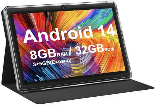 PEICHENG Android 14.0 Tablet 7", RAM 8GB(3+5Expand)+32GB ROM Tablets, Dual Camera, 1024 x 600 IPS Display Screen, 1TB Expand, Tablet with Case (Black)