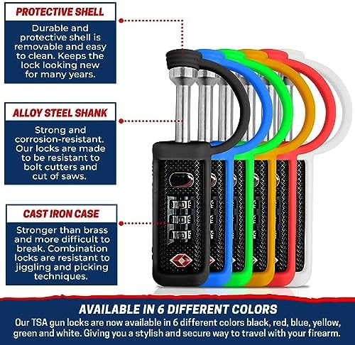 Cedar Mill TSA Approved Gun Case Lock Set Red & Yellow – 3-Dial Cut-Resistant Combination Locks for Firearm Safety, Child-Safe Gun Locks for Rifle, Pistol & Travel Hard Cases