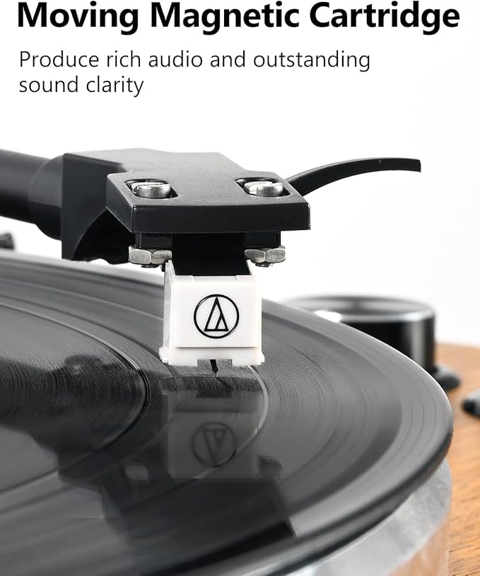 SeeYing Vinyl Record Player with Built in HiFi Speakers, Bluetooth Belt Drive Turntable for Vinyl Records with Magnetic Cartridge, Auto Stop and Warm Light Design