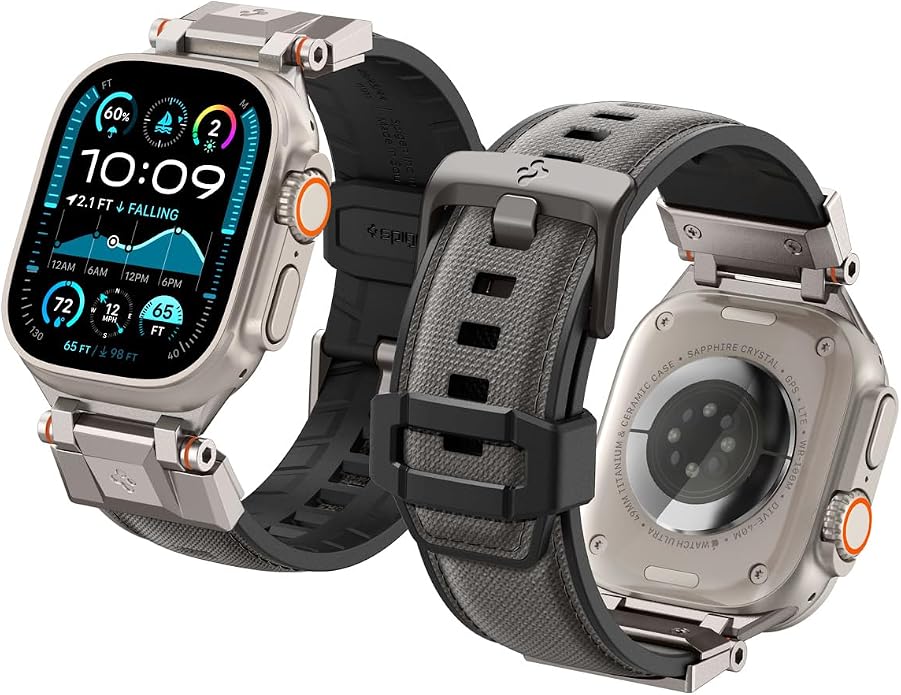 Spigen DuraPro Armor Durable Metal Connector Strap Designed for Apple Watch Band Compatible with Ultra 2/1 49mm, Series 10 46mm, 9/8/7 45mm, SE2/SE/6/5/4 44mm, 3/2/1 42mm