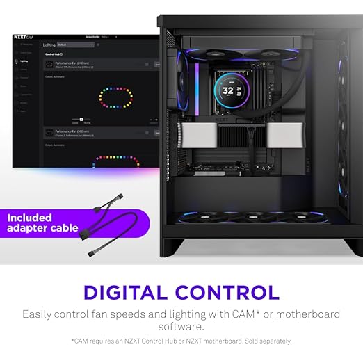 NZXT F140X Performance Fan - 140mm PWM RGB PC Case Fan - Max Airflow & Static Pressure - Low Noise - LCP Frame & Blades - Magnetic Fluid Dynamic Bearing - 30mm Thick - Black