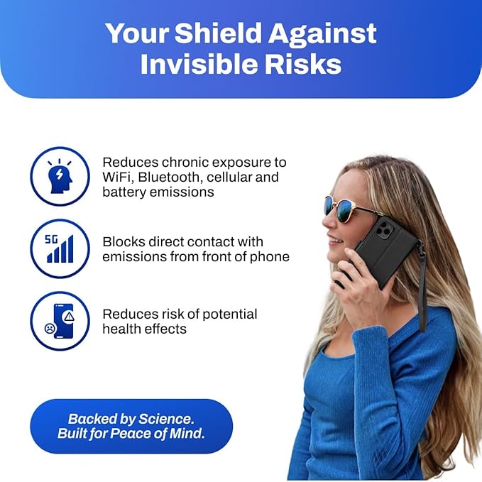 DefenderShield EMF Protection & 5G Anti Radiation Compatible with iPhone 12 Mini Case - RFID Blocking EMF Shield Detachable Wallet Phone Case Black