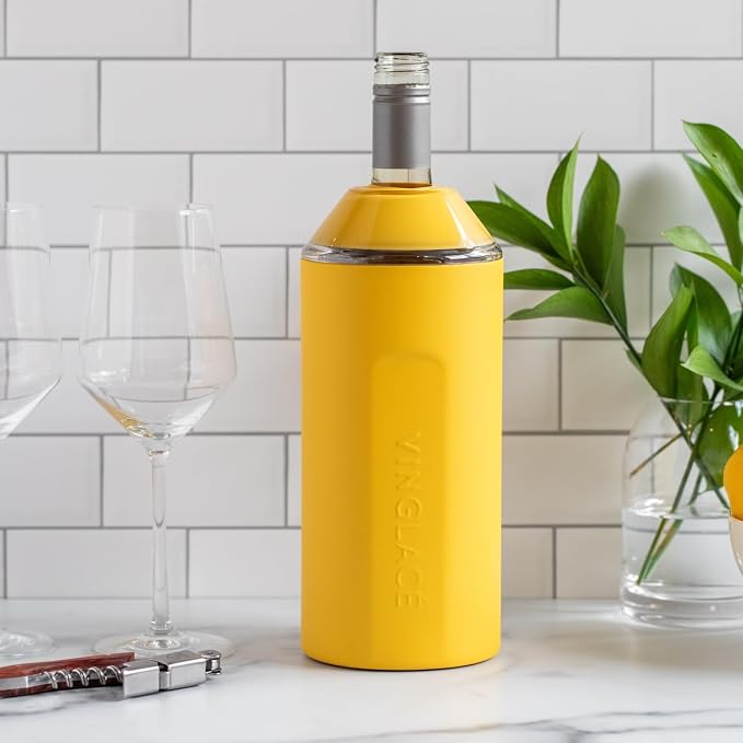 Vinglacé Wine Bottle Chiller- Portable Champagne Insulator- Stainless Steel Wine Cooler Sleeve - Keeps Wine Cold (Sunflower)