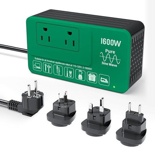 220V to 110V Converter US to Europe, Voltage Converter for European Travel, 1600W - Plug & Play, Power Any U.S. Appliances Overseas, Step Down Transformer Universal Adapter for International Travel