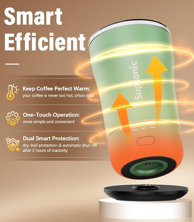 Supsonic - 14oz Heated Coffee Mug, Self-Heating Travel Mug with 3-Temp Settings, Insulated Stainless Steel Constant Temperature Heating Mug for Beverage, Smart Heating Portable Coffee Mug | S1