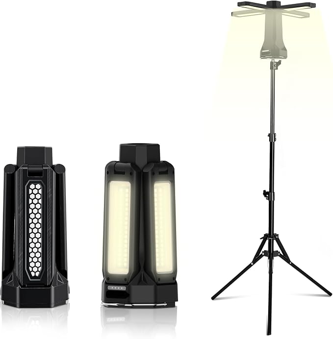 16000mAh Telescopic Camping Light, Rechargeable LED Lantern with Tripod Stand, Portable Flashlight & Power Bank, 300° Rotatable Dimmable Tent Light, Magnetic Base & SOS for Hiking, Fishing, Camping