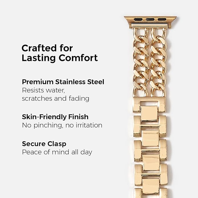 My Pretty Strap - Compatible Apple Watch Band Strap, Stainless Steel Fashion iWatch Replacement Strap- Easy Resizing, No Tool Needed, Fits Most Wrists- Compatible with Series 1-11, SE and Ultra