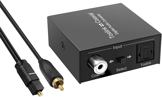 Optical to Coaxial or Coax to Optical Digital Audio Converter Adapter, Bi-Directional Digital Coaxial to/from SPDIF Optical (Toslink) Audio Signal Converter/Repeater