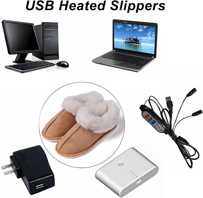HURRISE USB Heated Slippers, Electric Heated Slippers Foot Warmer Under Desk, House Heated Slippers Shoes Heating Pad, Adjustable Foot Heating Slip for Indoor Outdoor Use