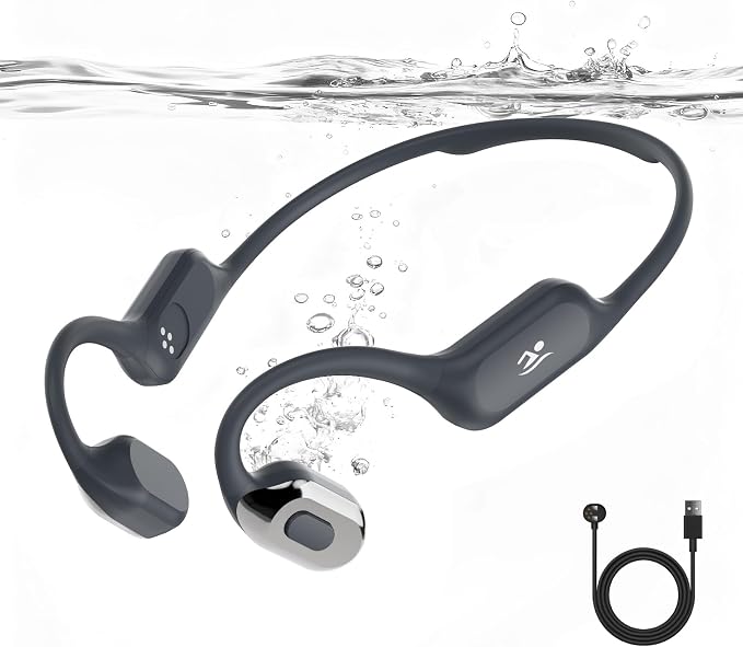 Soft Liquid Silicone Bone Conduction Swimming Headphones Underwater,IPX8 Waterproof Earbuds,Open Ear Swim Headphone with Skin-Friendly Silicone/Built-in 32G MP3-Player Earphones for Swim-Chrome Silver