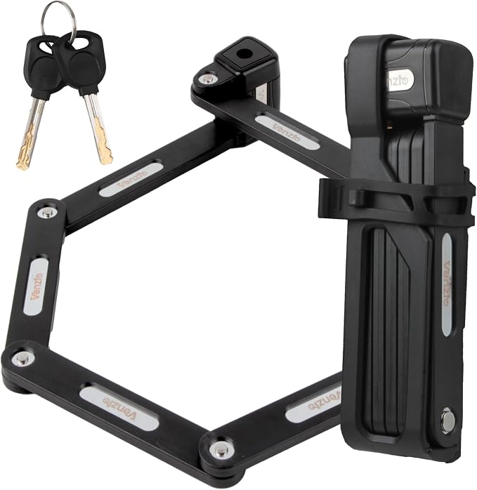 Venzio Folding Bike Lock, 7mm Heavy Duty Anti-Theft Lock with Key, 85cm/33.5in Hardened Steel Foldable Lock with Mounting Bracket for Bikes, E-Bikes & Scooters