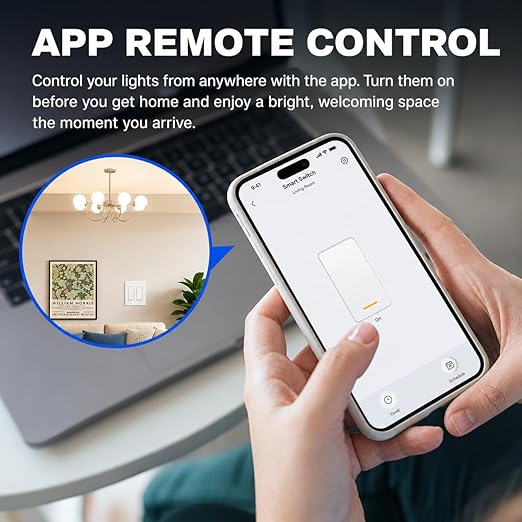 Smart Switch 1 Gang, Neutral Wire Required, 2.4GHz Wi-Fi Light Switch Compatible with Alexa and Google Home, UL Certified