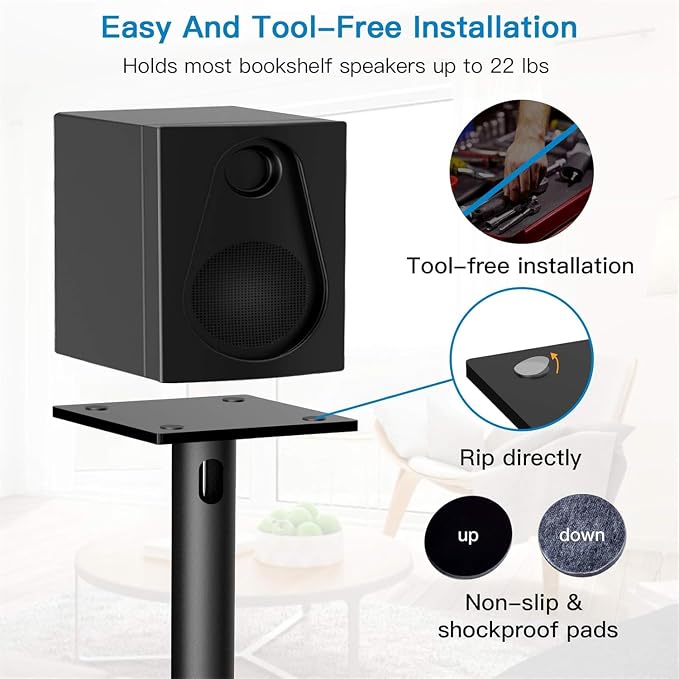 PERLESMITH Universal Floor Speaker Stands for Surround Sound up to 22LB, 27.56 Inch Bookshelf Speaker Stand for Klipsch, Polk, Yamaha & Other Large Satellite, Bookshelf Speakers, Studio Monitors,2P
