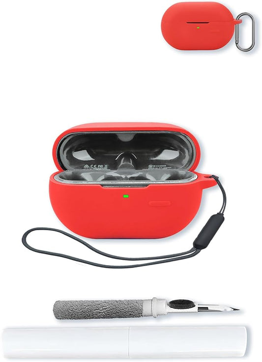 Case for SoundPeats PearlClip True Wireless Bluetooth Earphones,Soft Protective,BOVUGAC Silicone Case Cover with Keychain & Cleaning Kit & Lanyard for PearlClip Earbuds-Red