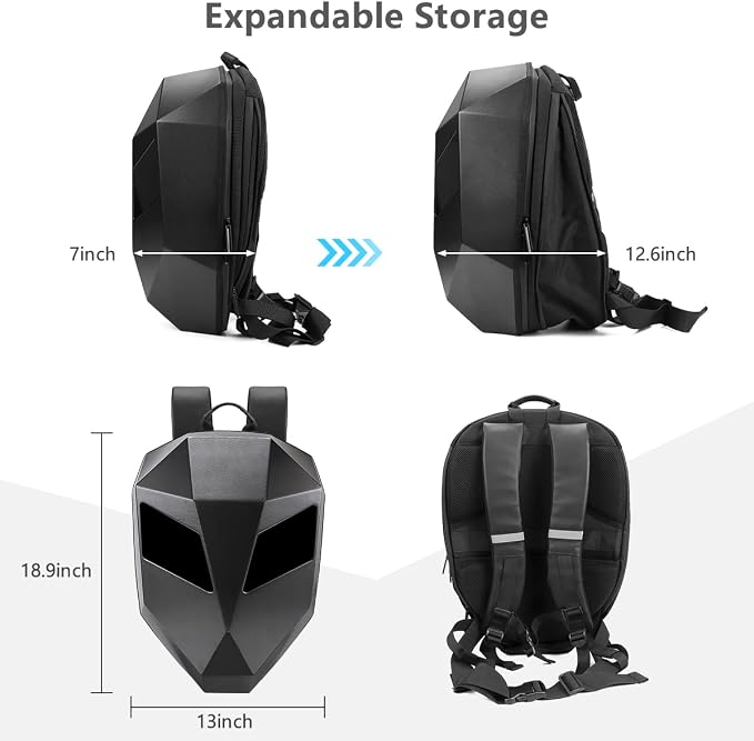 LED Motorcycle Backpack, LED Knight Backpack with App Control Programmable Full Color Screen, Large Capacity Hard Shell Waterproof Helmet/Laptop Backpack
