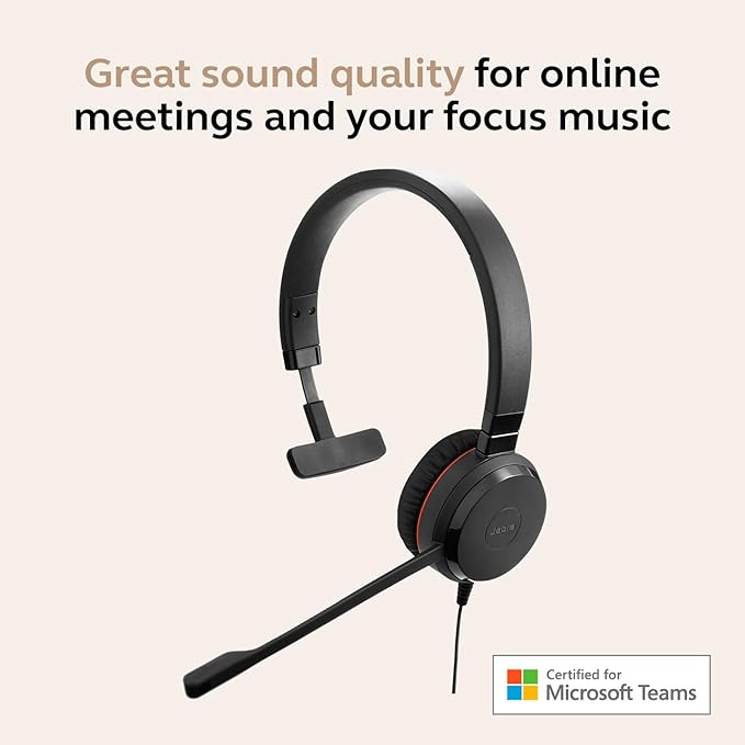 Jabra Evolve 30 II (2025 Edition) Wired Single-Ear Headset with Mic for Work - 3.5mm Jack, USB-A/USB-C Connectivity, with Noise-Cancelling Microphone, Microsoft Teams Certified, Call Control - Black