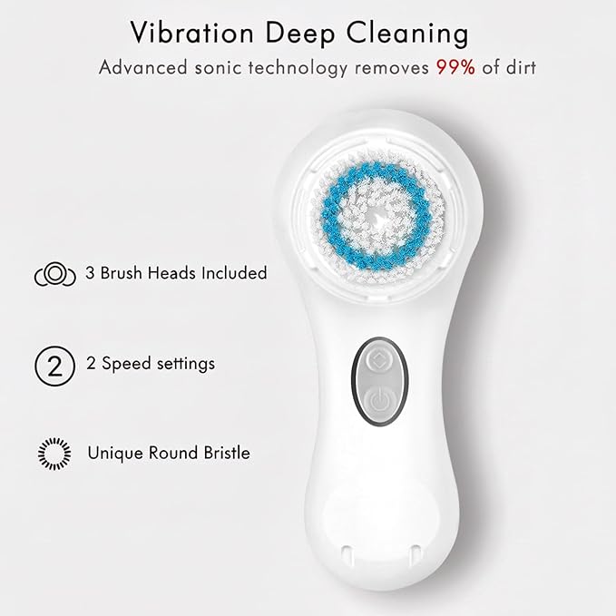 Microtree Electric Facial Cleansing Brush and Brush Head Replacement, Ultrasonic Vibrating Face Brush