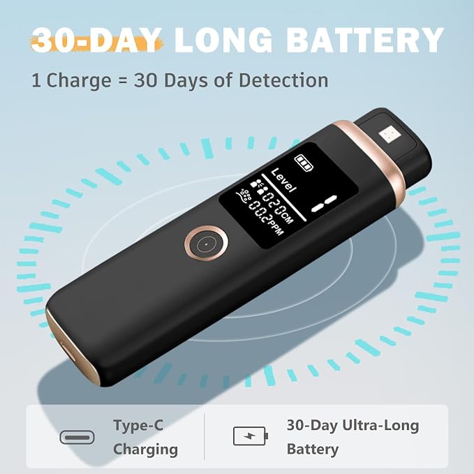 Bad Breath Tester, Portable Oral Odor Detector with MEMS Sensor, Pop-Up Hygienic Probe, 4-Level Breath Odor Check, USB-C Rechargeable Breath Tester for Daily Oral Care, Black