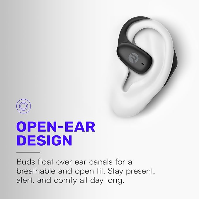 Raycon Essential Open Ear Earbuds – Open Ear Headphones, Earbuds Wireless Bluetooth, Sweat & Water-Resistant Earphones, Running Headphones with Ultra-Lightweight Design, 36 Hours Battery Life (Purple)