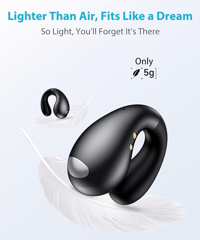 Boytond Ultra Open Ear Earbuds - Ergonomic Clip-On Earbuds, Small Bone Conduction Over-The-Ear Headphones with Waterproof Design, Perfect Running Headphones for Sports and Fitness, Onyx Black