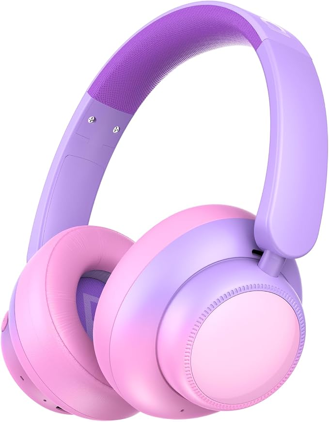 Candy Bila Active Kids Noise Cancelling Headphones, 60H Play Time Kids Bluetooth Headphones, Safe Volume, Bluetooth 6.0, USB C Charging, Headphones for iPad Tablet Airplane,Gradient Pink