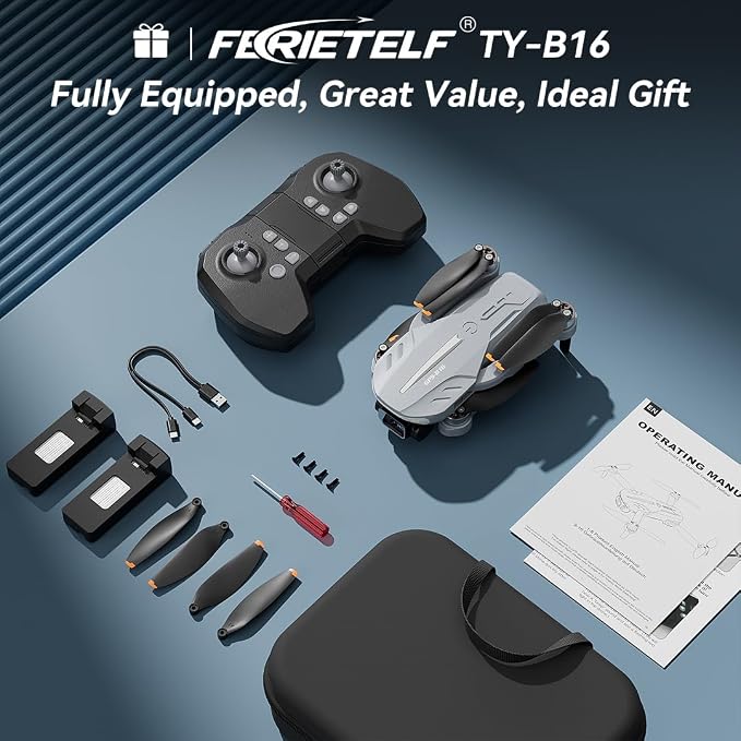 Drone with 4K Camera for Adults - B16 GPS Under 250g, Brushless Motor, Lightweight and Foldable RC Quadcopter for Beginners Toys Birthday Present, 50 Mins Long Flight