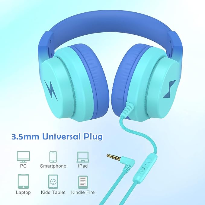 Candy Bila Kids Headphones, Wired Headphones for Kids Over Ear with Microphone, 85/94dB Volume Headphones for Girls Boys, Foldable Headphones for Learning & Entertainment