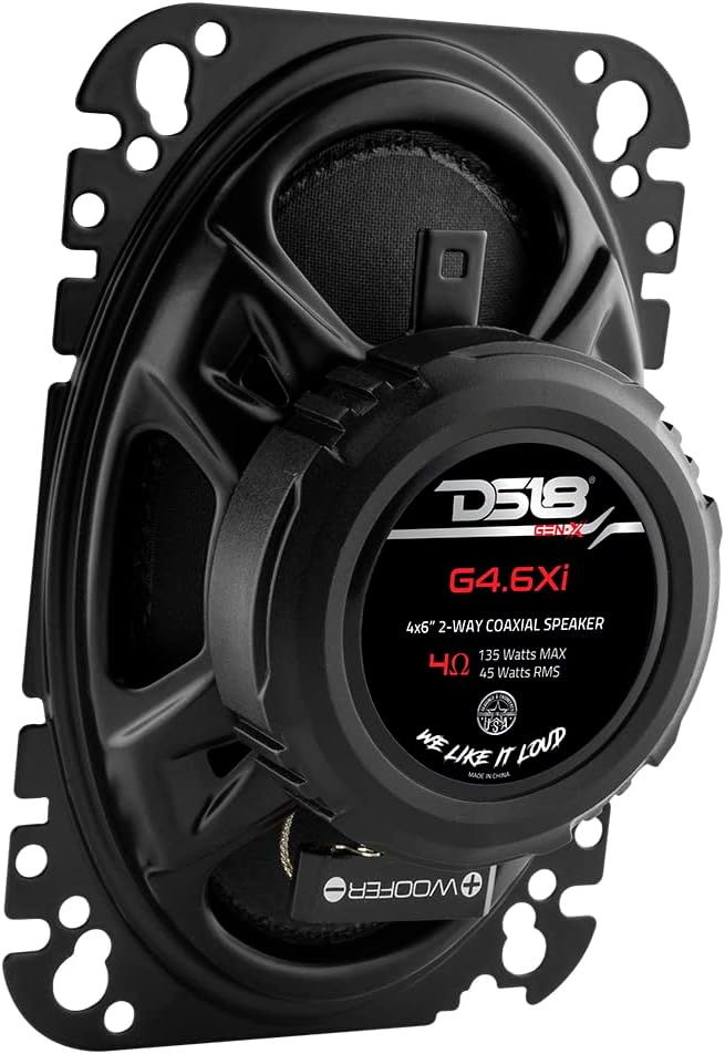 DS18 GEN-X4.6 Coaxial Speaker - 4x6, 2-Way, 135W Max, 45W RMS, Black Paper Cone, Mylar Dome Tweeter, 4 Ohms - Clarity Unparalled by Other Speakers in Their Class (2 Speakers)