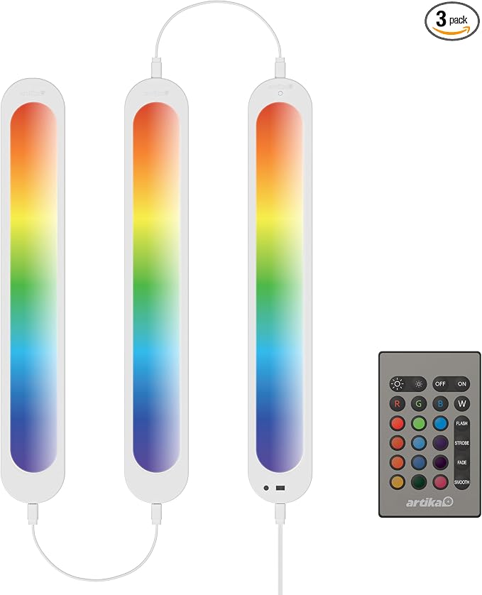 artika RGB LED Under Cabinet Lighting Kit, 3 Ultra-Thin Panels with Motion Sensor, Remote Control, Adjustable Brightness & Color Temperature, Plug-in Cabinet Lights for Kitchen, Closet & Wardrobe