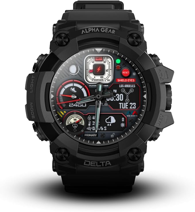 ALPHAGEAR Delta Smartwatch for Men, Tactical Rugged Smart Watch, IP69K Water + Dust Resistant, 380mAh 21-Day Battery, Bluetooth Calling, Operates -15F to 140F, for Android iPhone, Dark Night