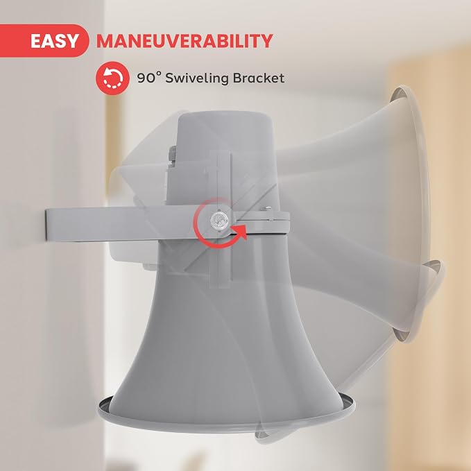Pyle Indoor Outdoor PA Horn Speaker - 9.7 Inch 20-Watt Power Compact Loud Sound Megaphone w/ 400Hz-5KHz Frequency, 8 Ohm, 70V Transformer, Mounting For 70V Audio System - PyleHome PHSP101T (Gray)