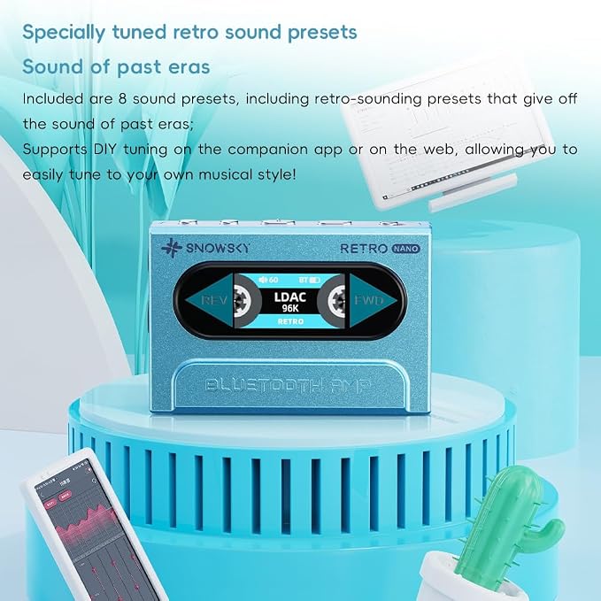 FiiO/Snowsky Retro Nano Bluetooth USB DAC AMP with LDAC, aptX Adaptive, aptX LL (3.5mm Unbalanced & 4.4mm Balanced Output) (Blue)