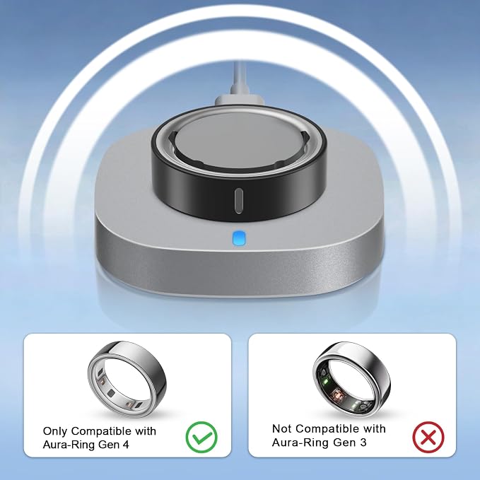 ZOOROO Charger Compatible with Aura-Ring 4 Size 9, Fast Charging Dock with USB-C Cable for Aura-Ring Accessories