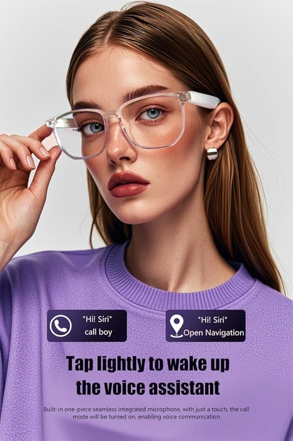 AI Translation Glasses Real-Time Voice Translator Smart Glasses 160+ Languages, Bluetooth 5.4 Wireless Earbuds, 9Hr Battery, Lightweight 29g for Travel Business Meeting (White)