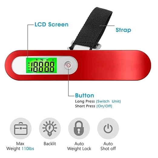 Luggage Weight Scale, Digital Luggage Scale Hand Luggage Electronic Scale Portable Electronic Scale for Travelers Handheld Scale 110 Lbs,for Travel(Gold)