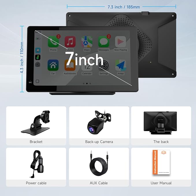 Haudio 7 Inch Portable Carplay Screen for Car,Car Stereo Wireless Carplay & Android Auto,1080p Backup Camera CarAudio Receivers GPS Navigation Mirror Link