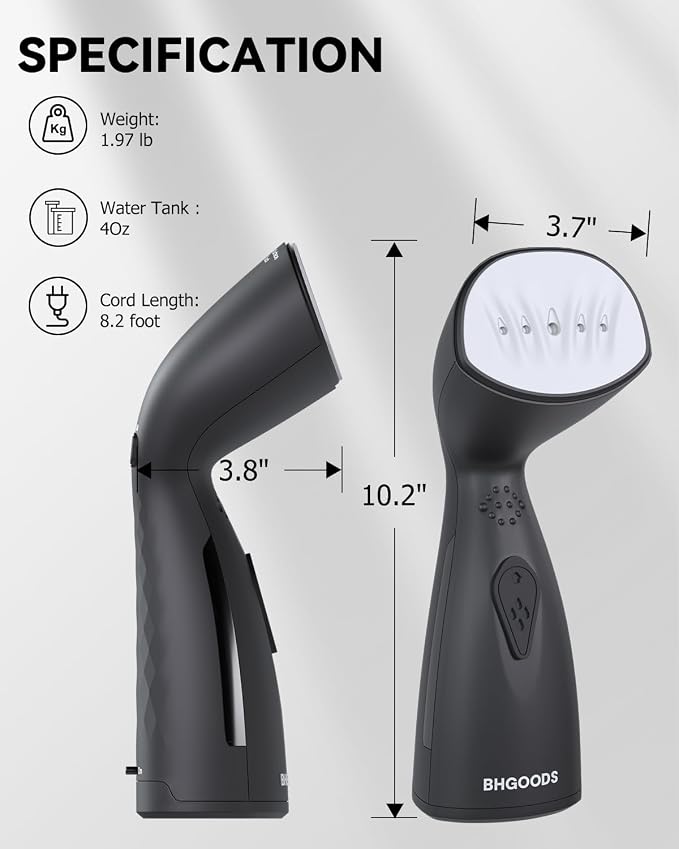 Clothes Steamer Dual Voltage Travel Steamer 110V-220V for Global Use, Travel Essentials Steamer for Clothes Handheld Steam Iron, 1190W Quick Wrinkle Removal, Leakproof, Black