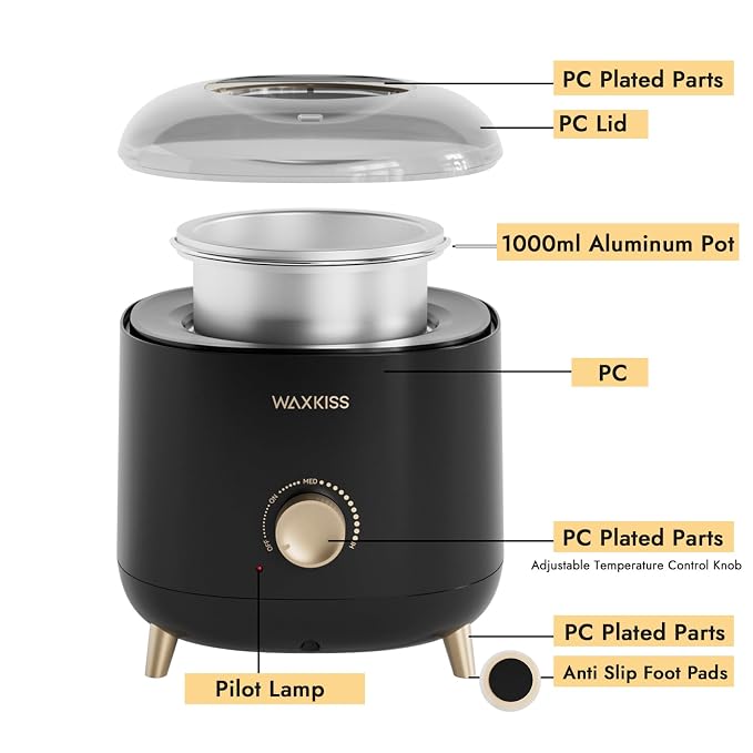 Large-Capacity Wax Warmer for Hair Removal – 1000 ml Wax Heater with Adjustable Temperature Control, Ideal for Salon & At-Home Use (Black)