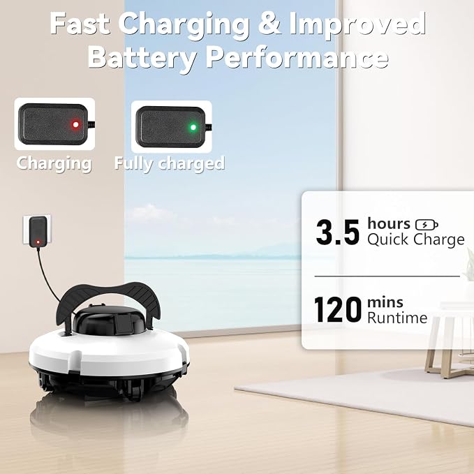 Upgrade Robot Pool Vacuum for Above Ground Pool, Cordless Robotic Pool Cleaner Dual Motors, 120 Mins Runtime, Auto-Dock, Automatic Pool Vacuum Cleaner for In-Ground Flat Pools Up to 1000 Sq.Ft