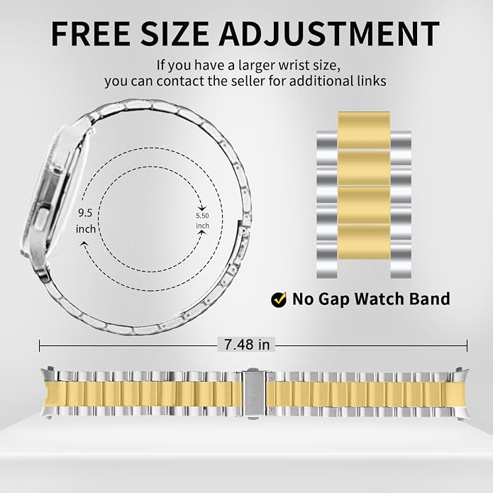 GOLDTOLUCK No Gap Stainless Steel Band Compatible with Samsung Galaxy Watch 8 7 6 5 4 Classic FE Pro Ultra 40mm 44mm 46mm 43mm 47mm 45mm 42mm Replacement Men Women Milanese Metal Elegant Casual