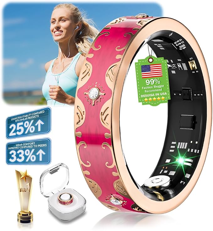 7 Gen Diamond Smart Ring 【Industry Rank 1-0 Measurement Error】 2026 Smart Ring for Women - Advanced Health Tracker for Wellness and Activity Tracking, Red 7#